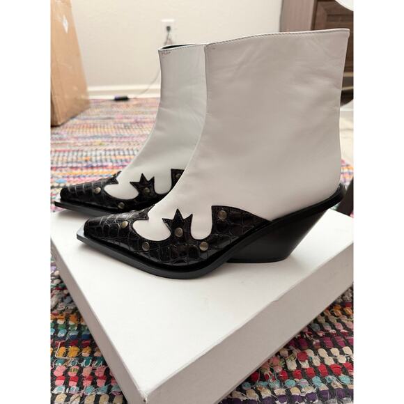 Gia Couture Cabinda Black and White Calf Western Ankle Boot - Picture 6 of 9